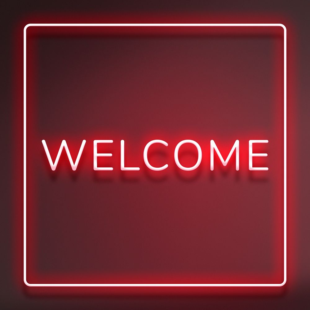 Retro red neon welcome frame lettering