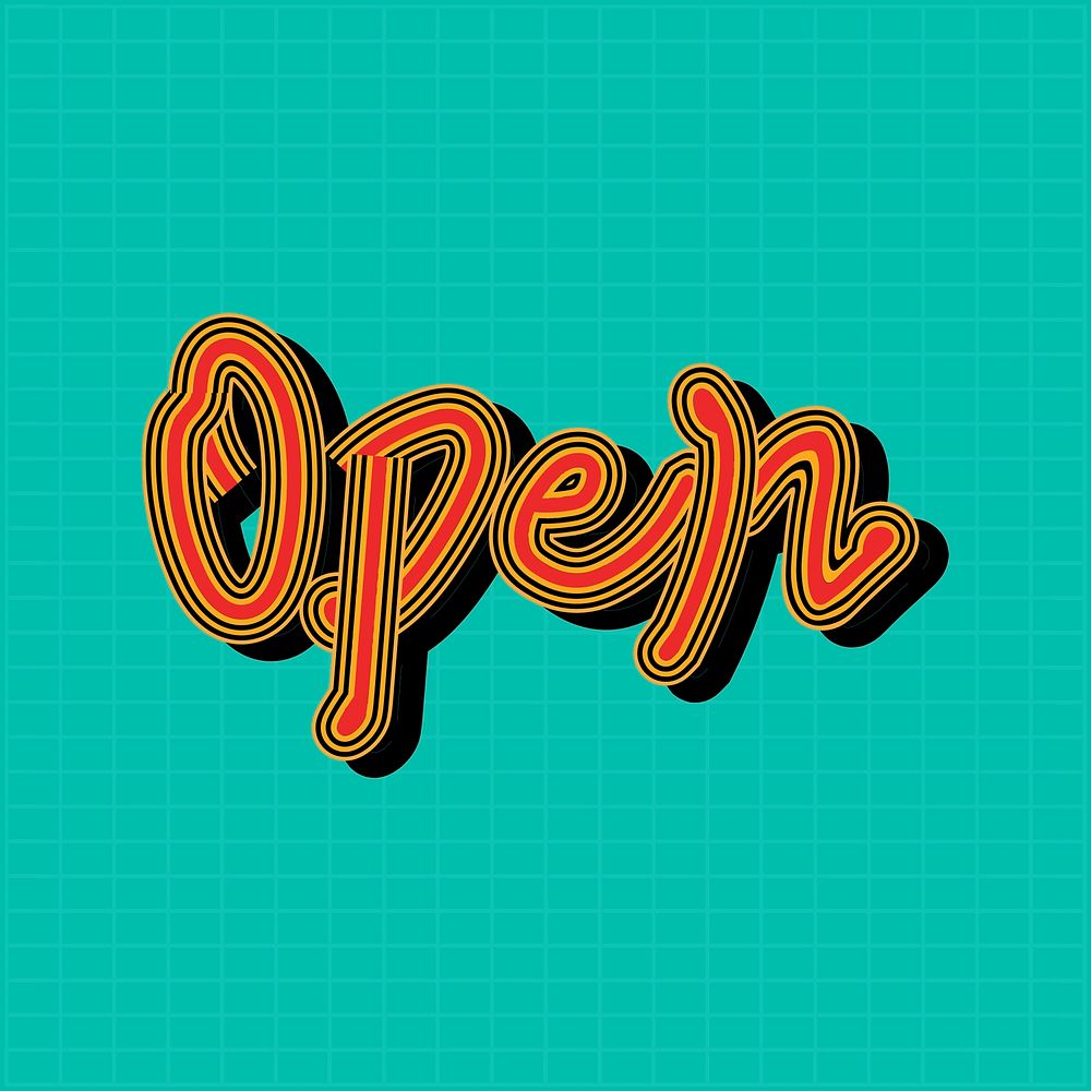 Open red typography with green grid background