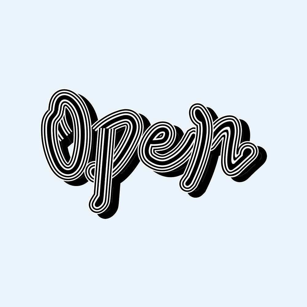 Open word typography greyscale blue background