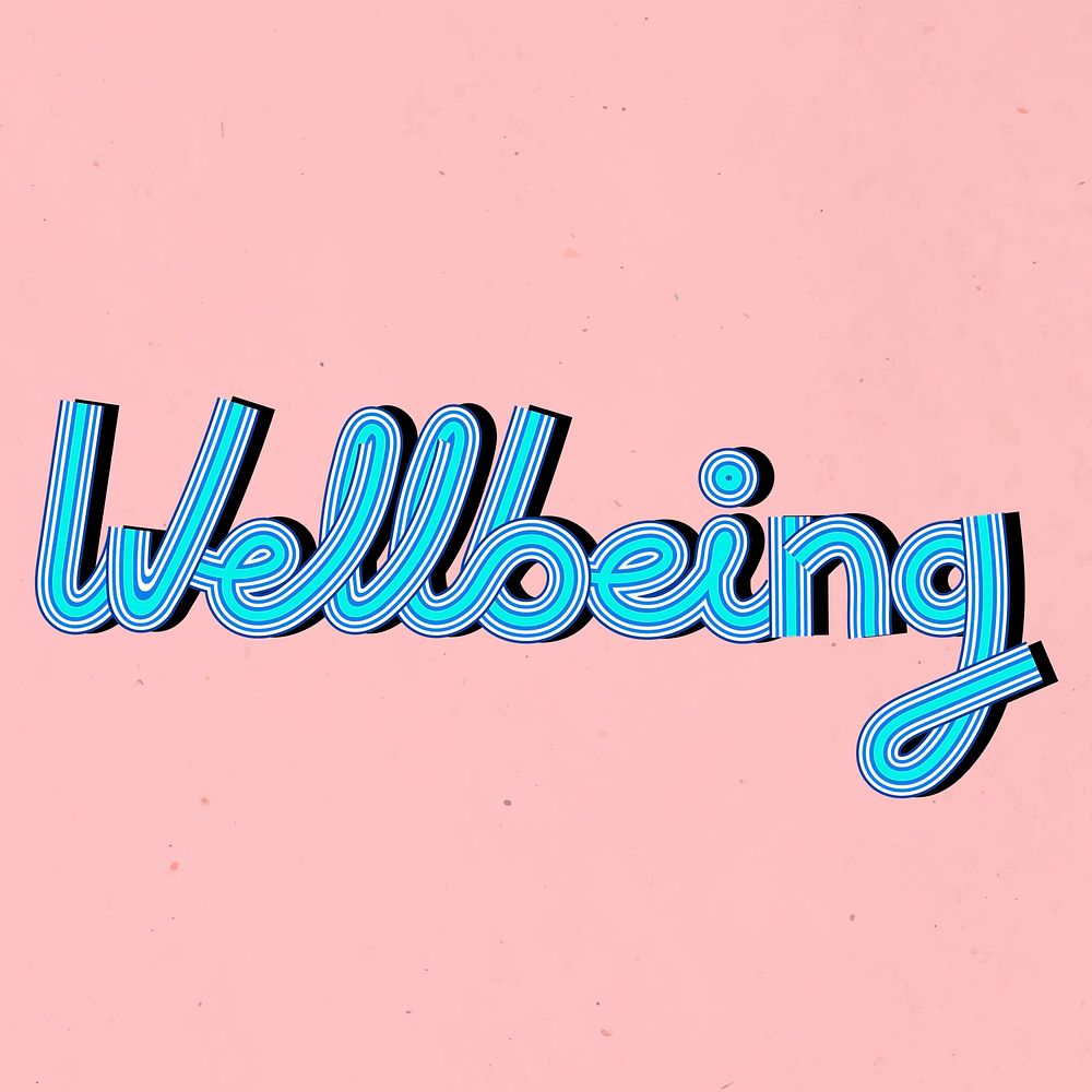 Retro wellbeing word lettering line font typography