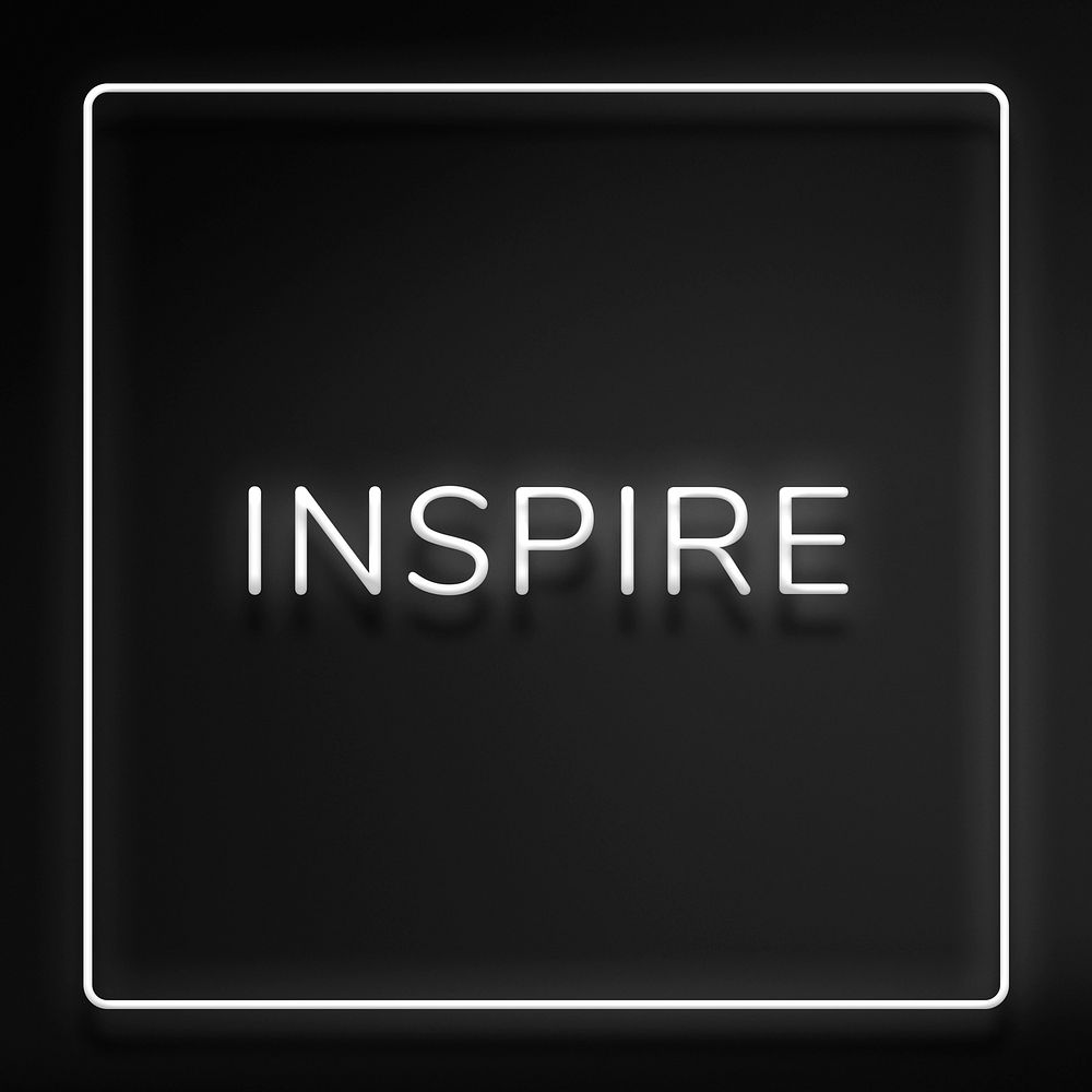 INSPIRE neon word typography on a black background