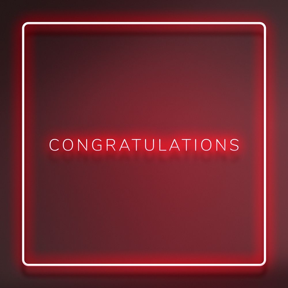 Glowing Congratulations neon typography on a red background