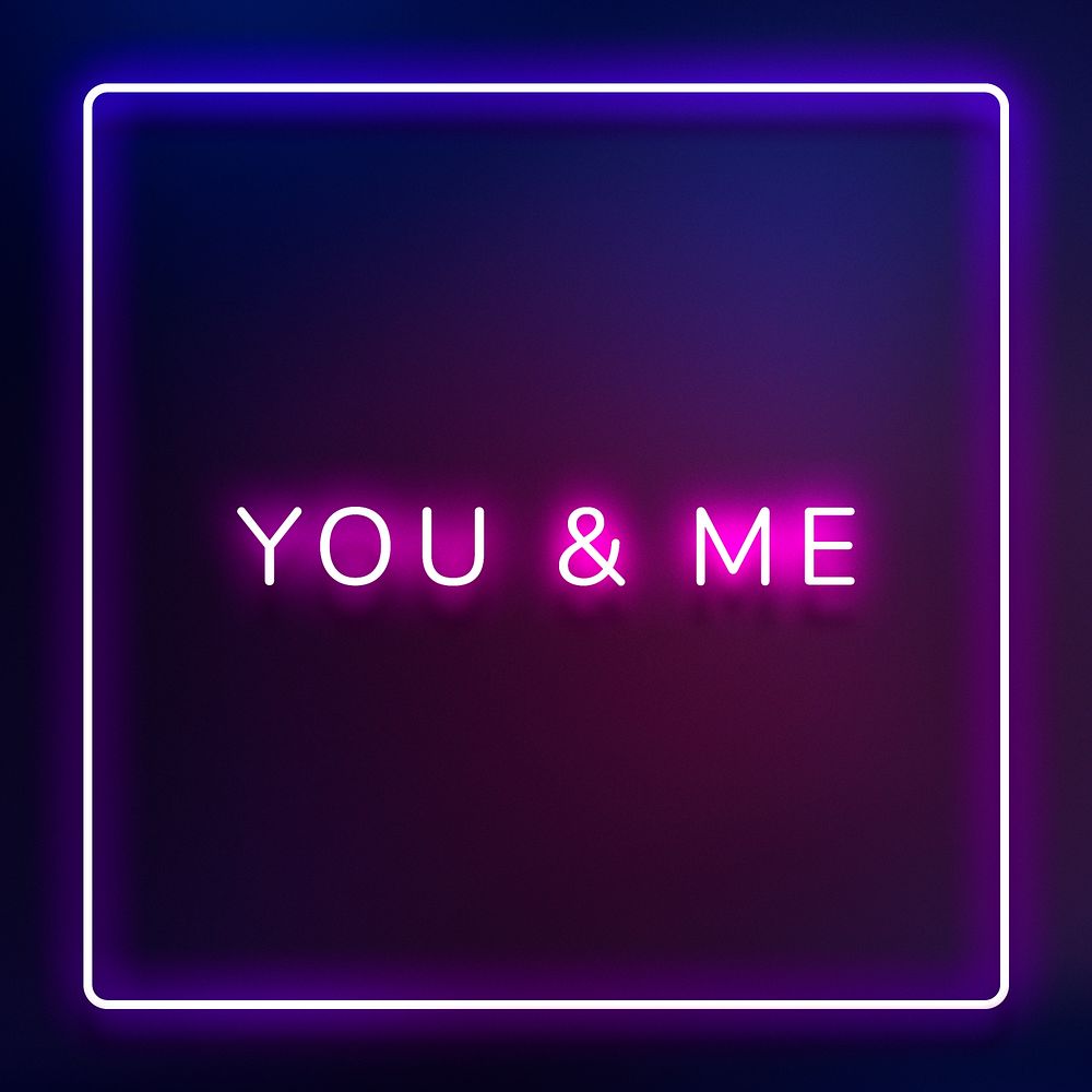 Glowing You&Me neon typography on a purple background