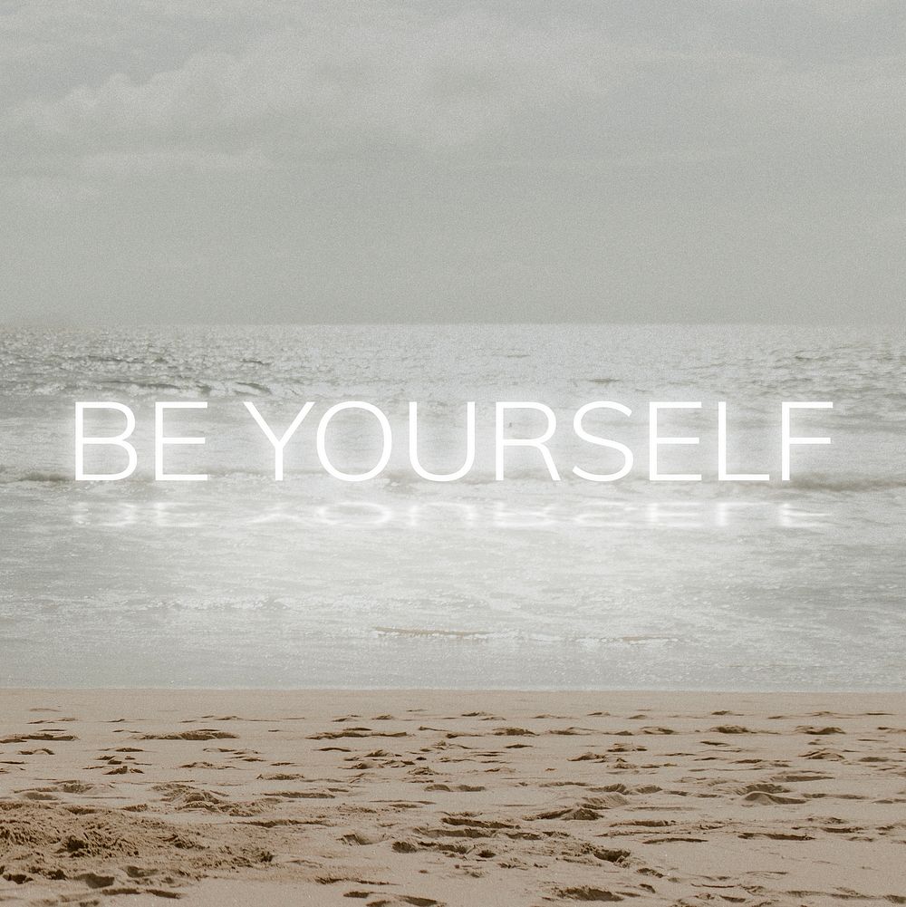 White neon text BE YOURSELF typography