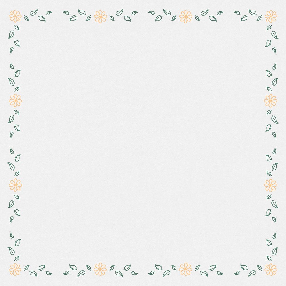 Squared green leafy frame element on a gray background