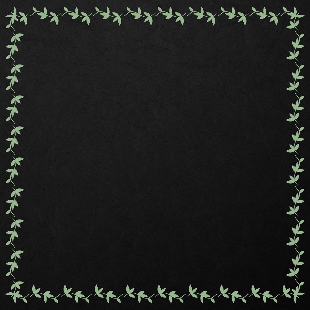 Squared green leafy frame element on a black background