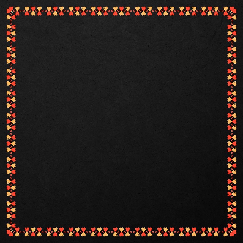 Yellow and red heart patterned frame element on a black background