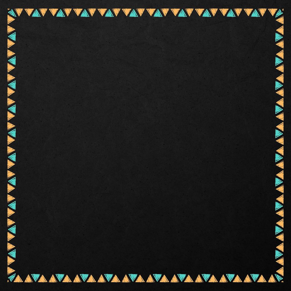 Square green and yellow triangle patterned frame element on a black background