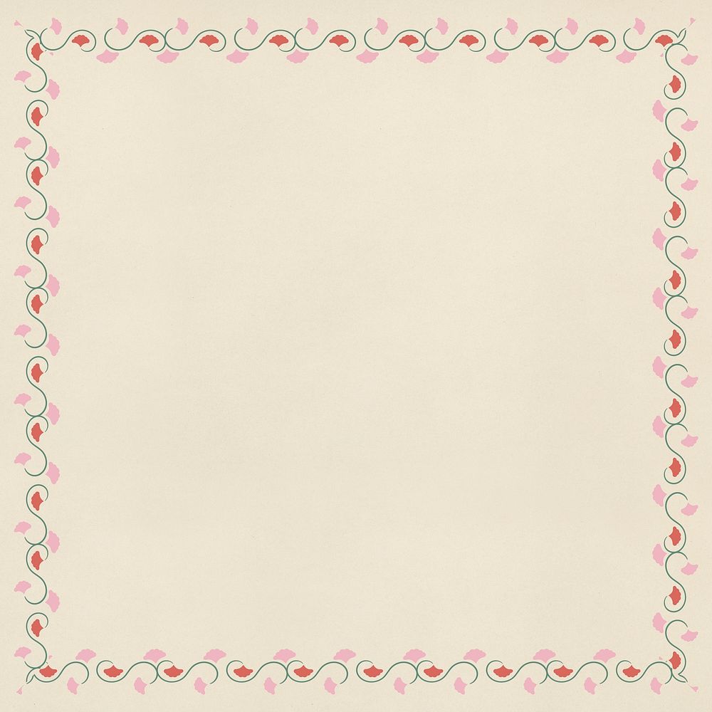  Pink and red floral frame element on a beige background