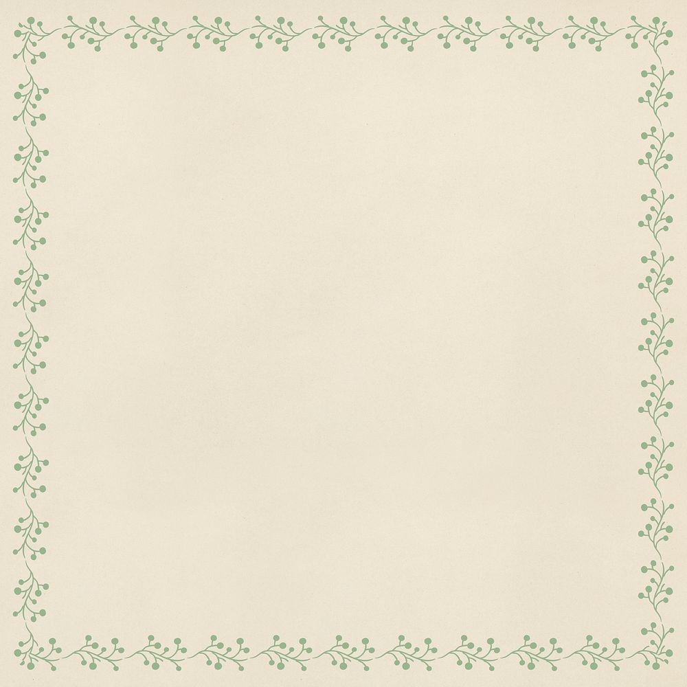Squared green leafy frame element on a beige background