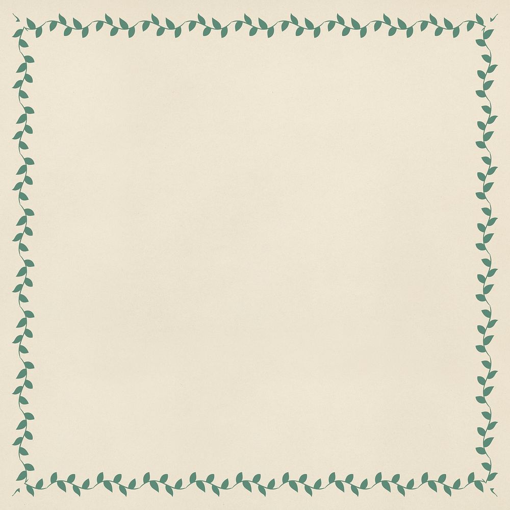 Squared green leafy frame design element on a beige background