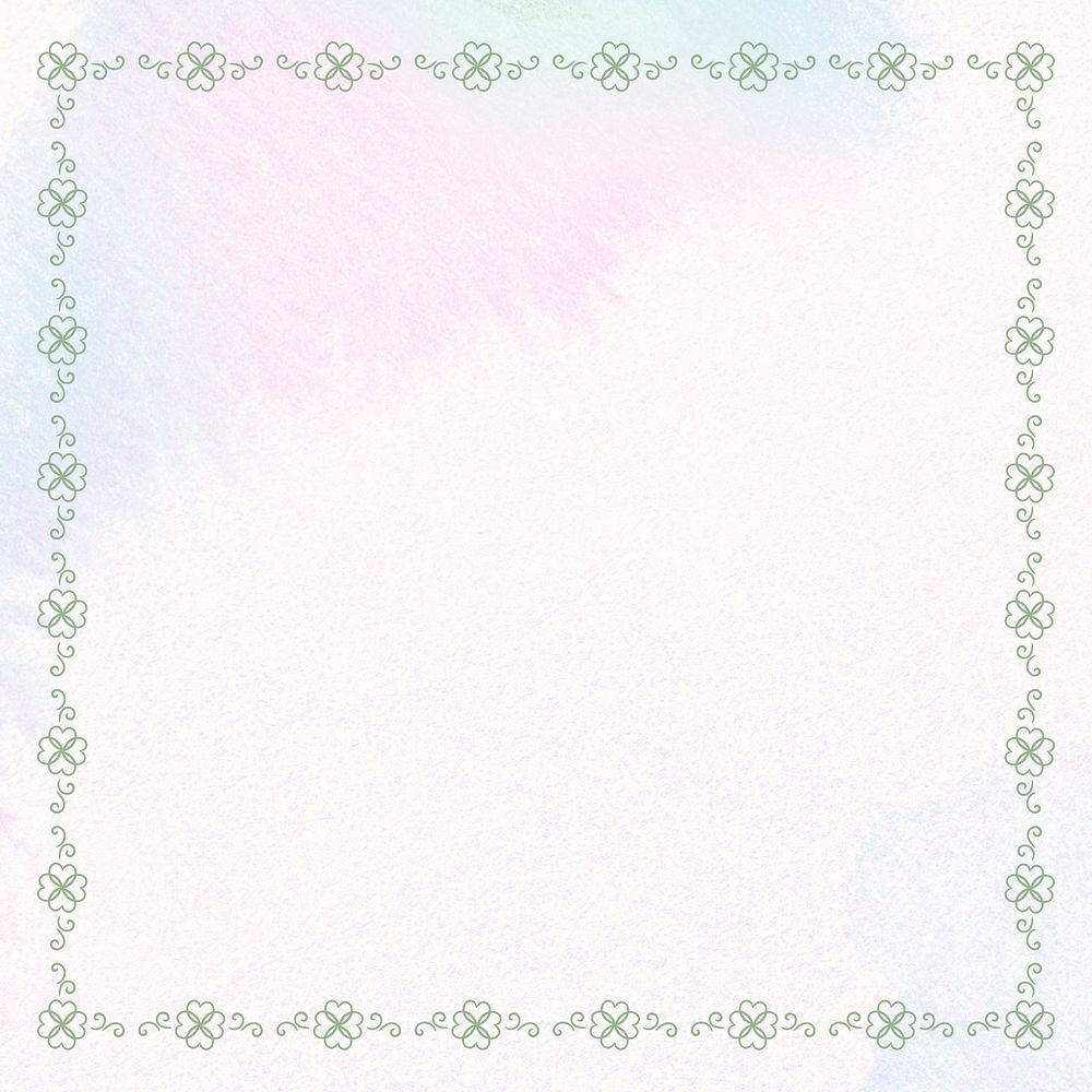 Squared green leafy frame element on a pastel background