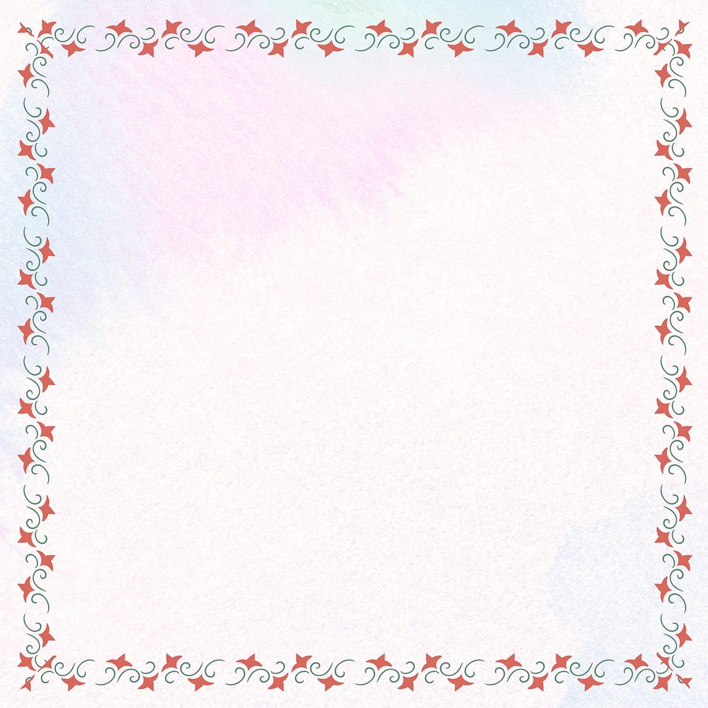 Red and green leafy frame element on a pastel background