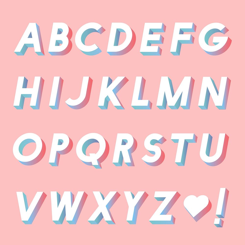 Isometric alphabet png typography set