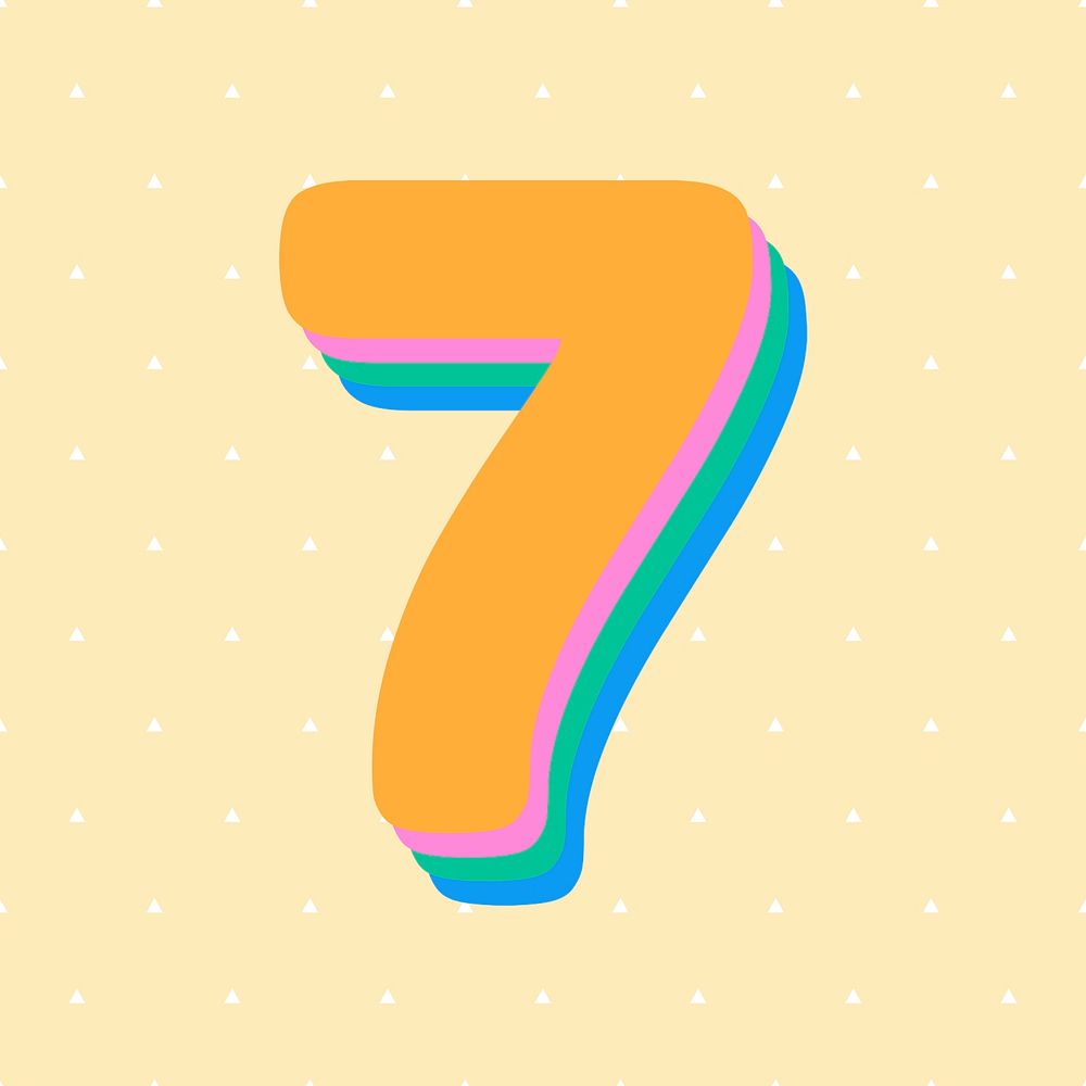 Number 7 rounded typography psd