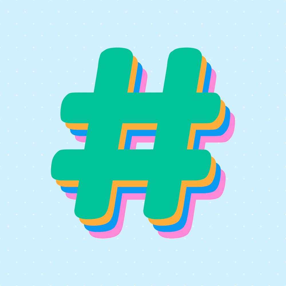 Hashtag colorful font typography psd