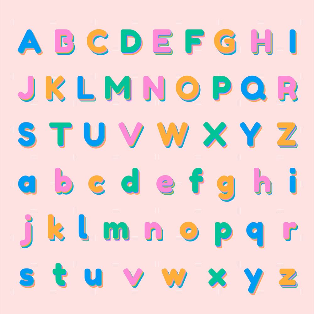 Psd colorful english letter set 