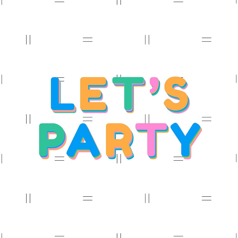Let's party letter pastel colored rounded font illustration