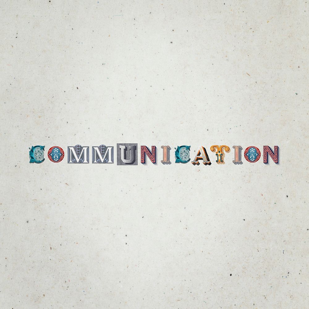 Communication word victorian style  typography font 