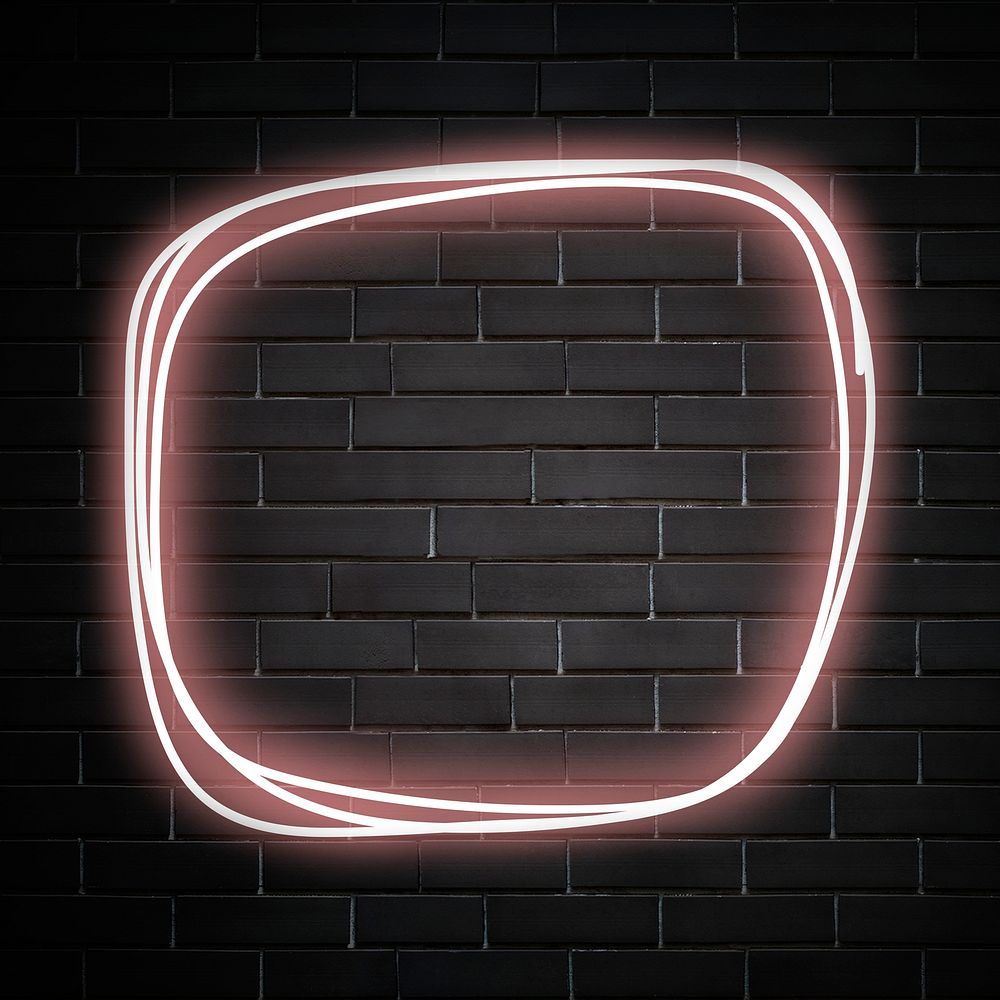 Glowing round neon on brick wall background