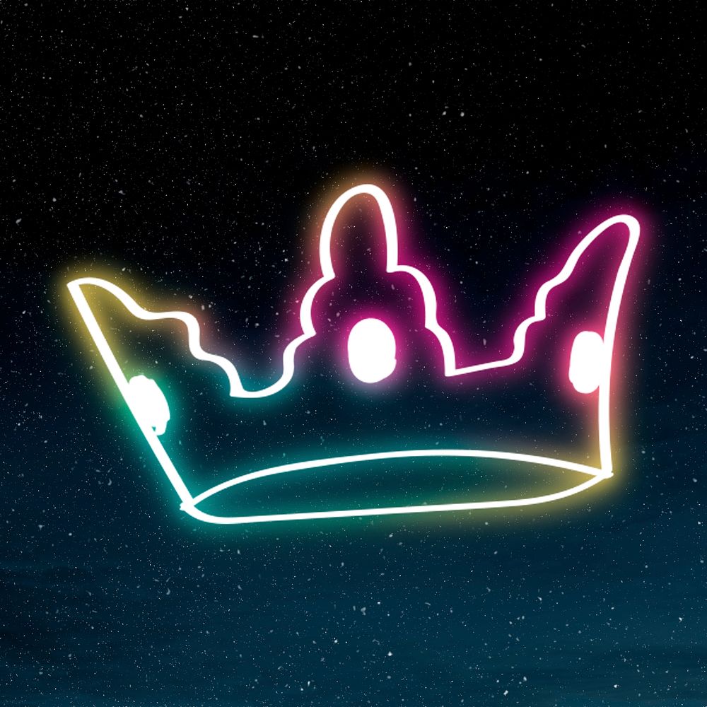 Rainbow neon psd crown glow doodle