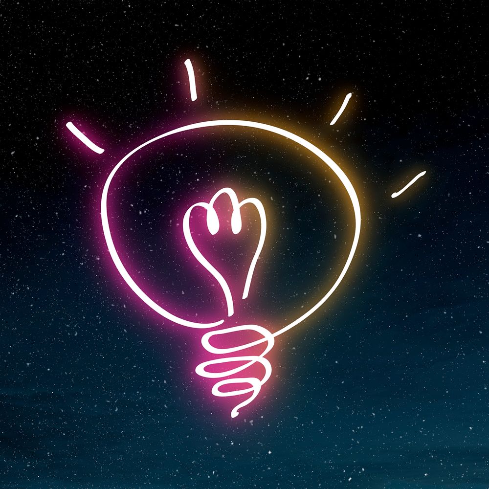 Psd colorful neon glow light bulb doodle
