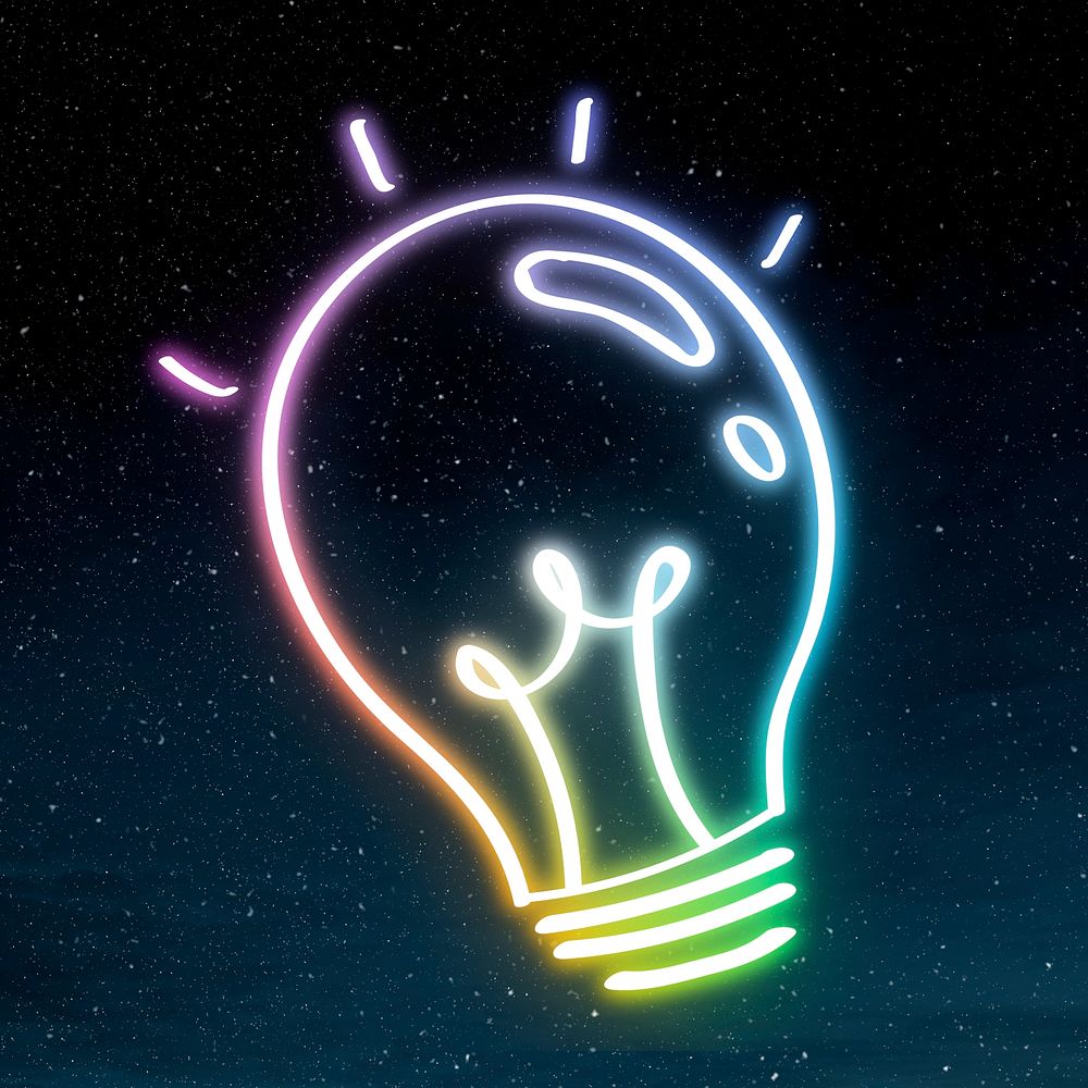 Rainbow led bulb doodle glow neon psd illustration