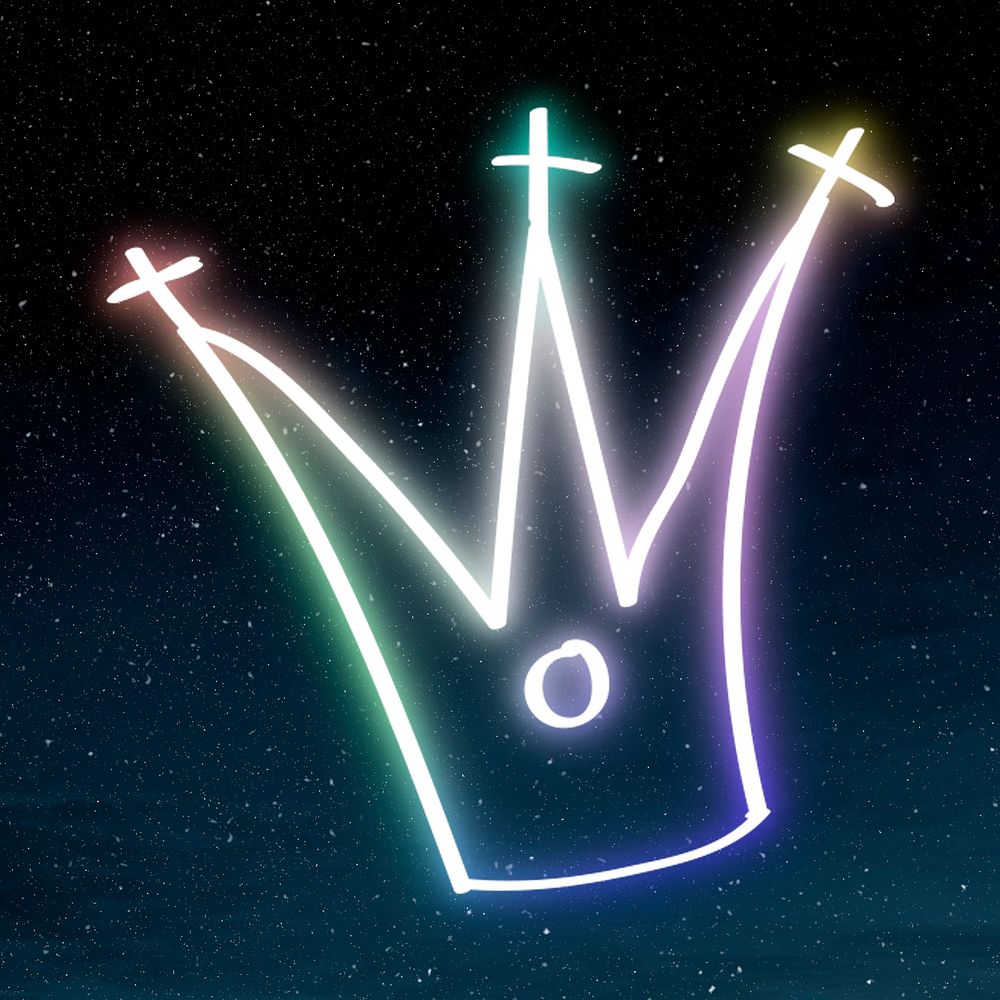 Psd colorful neon glow crown doodle