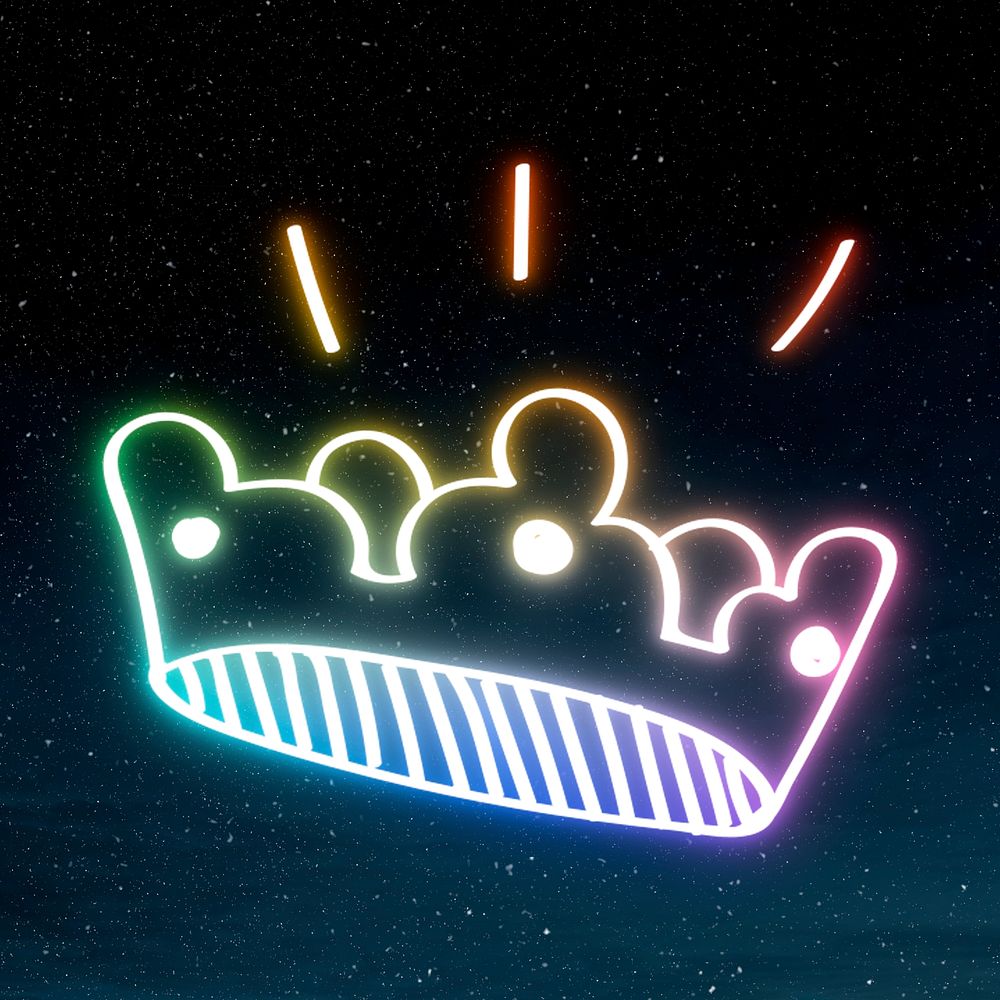 Rainbow crown doodle glow neon psd illustration