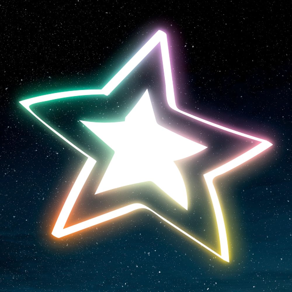 Star neon rainbow psd doodle