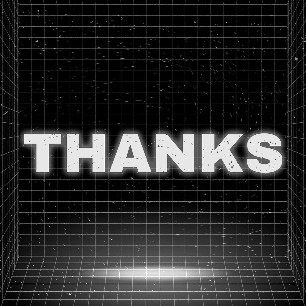 Word THANKS glowing typography design on black