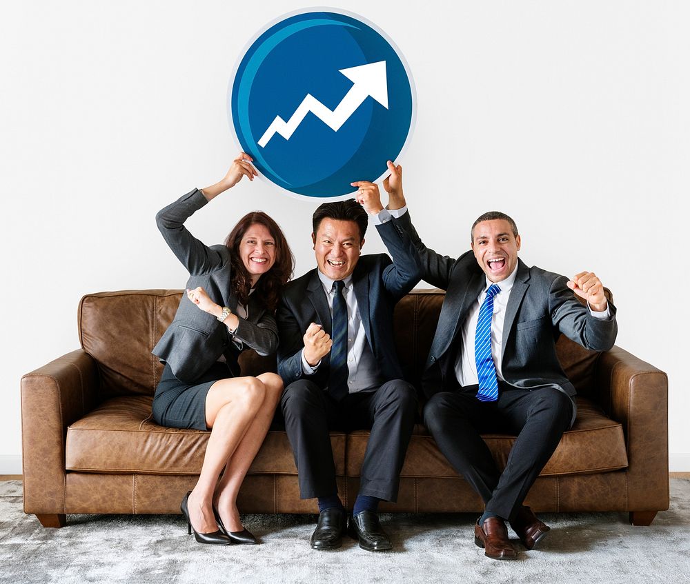 Business people holding growth icon