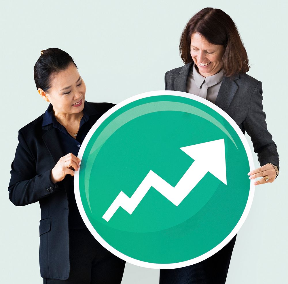 Businesswomen holding a development graph icon