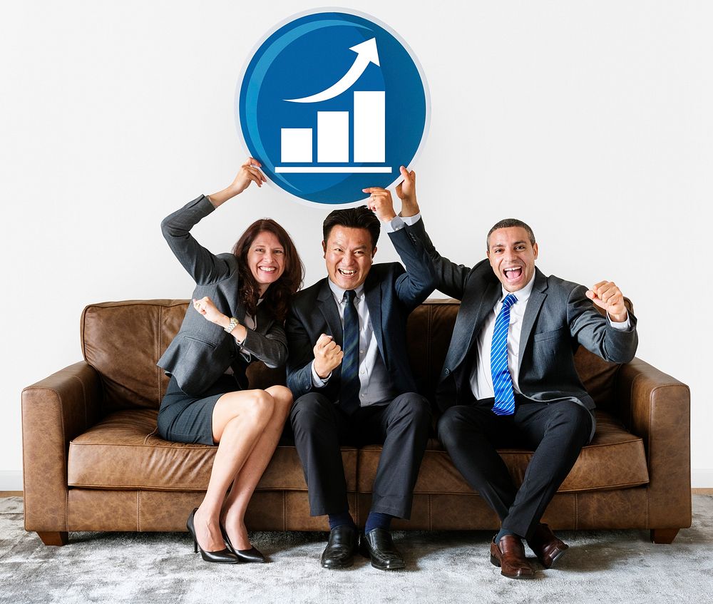 Business people holding graph icon