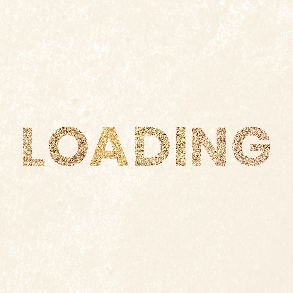 Glittery loading typography on a beige background