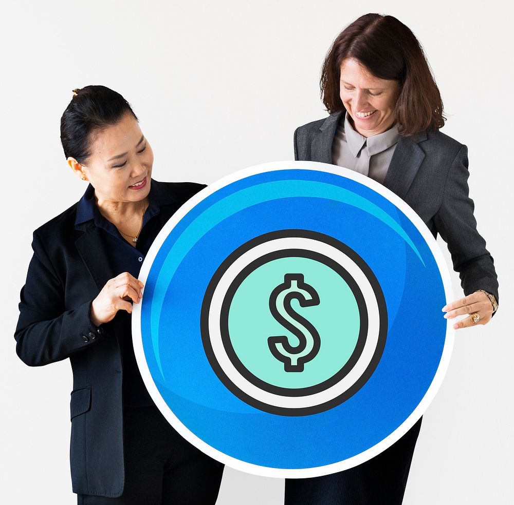 Businesswomen holding a dollar icon