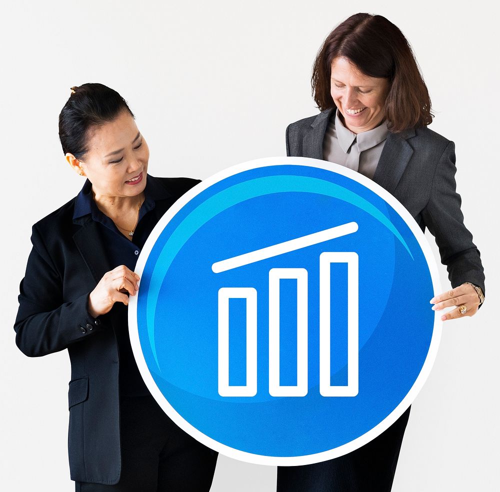 Businesswomen holding a graph icon