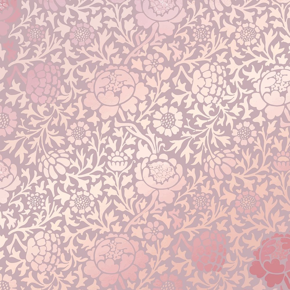 Vintage flower background, pink pattern in aesthetic design vector, remix from artwork by William Morris