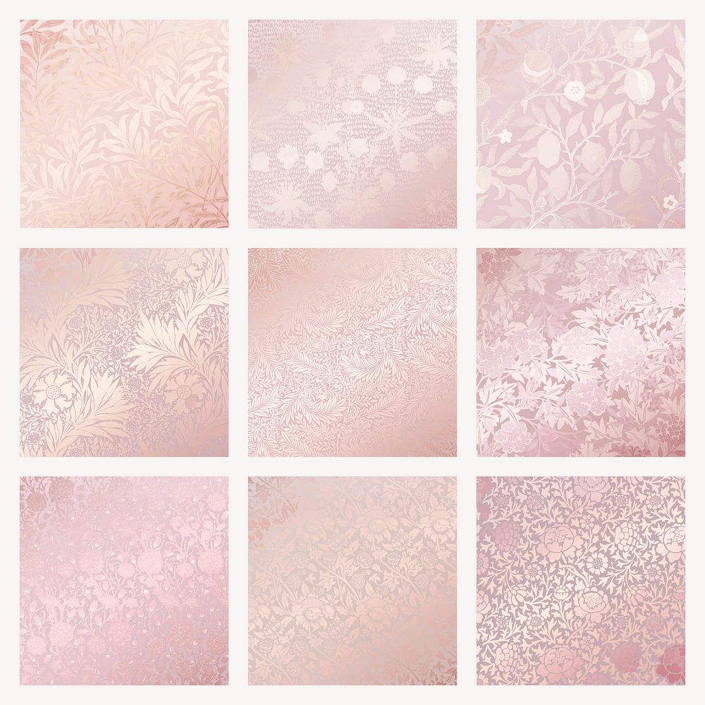 Elegant floral background, pink gradient vintage pattern vector set