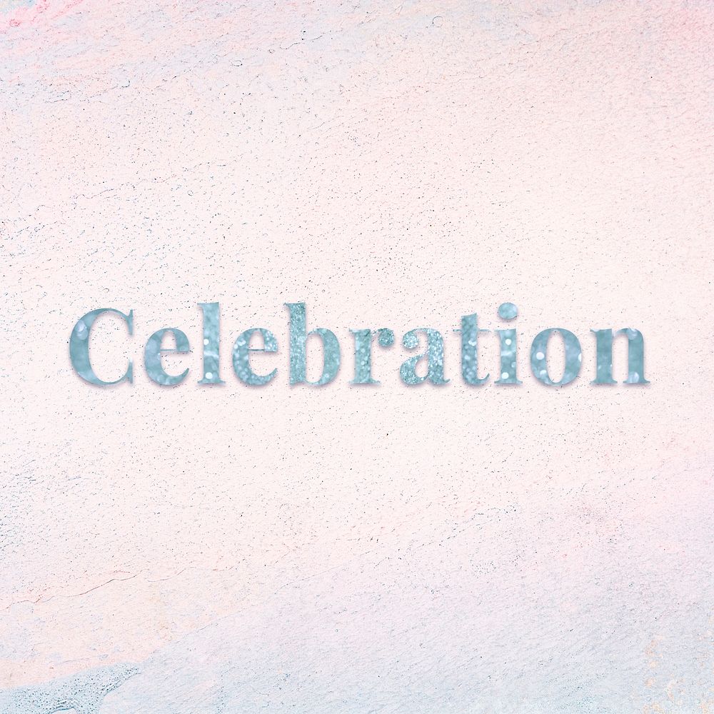 Celebration blue sparkle font on a pastel background