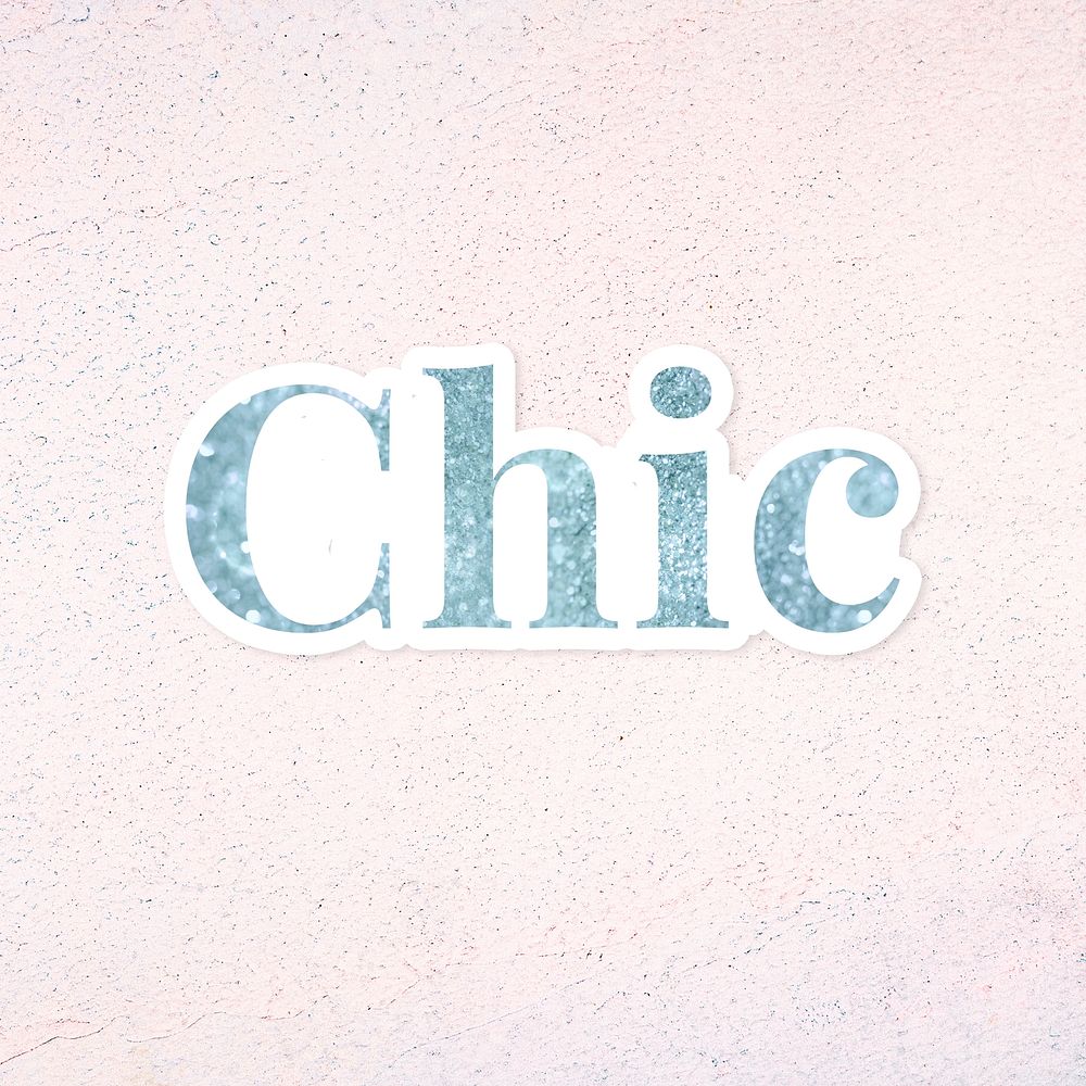 Glittery chic light blue typography sticker element on a pastel background