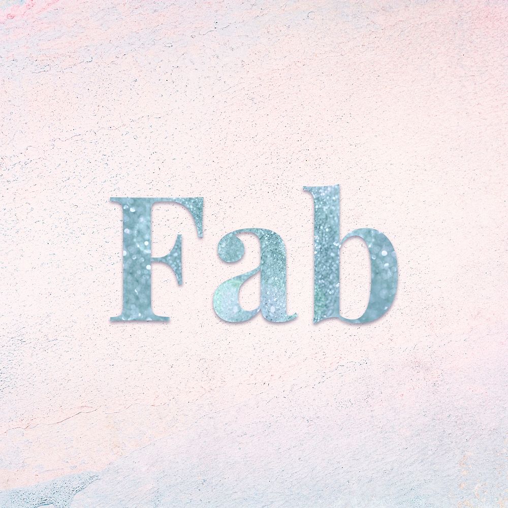 Fab blue sparkle font on a pastel background