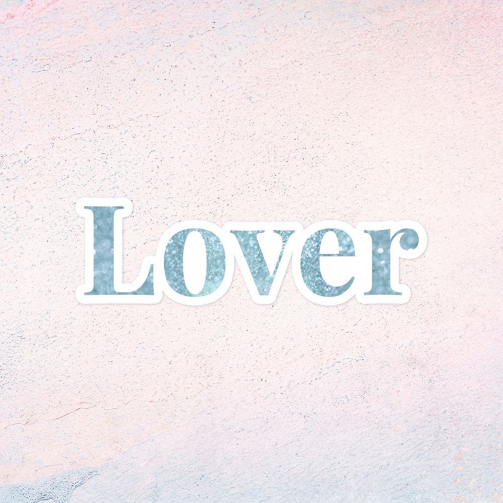 Glittery lover light blue font sticker element on a pastel background
