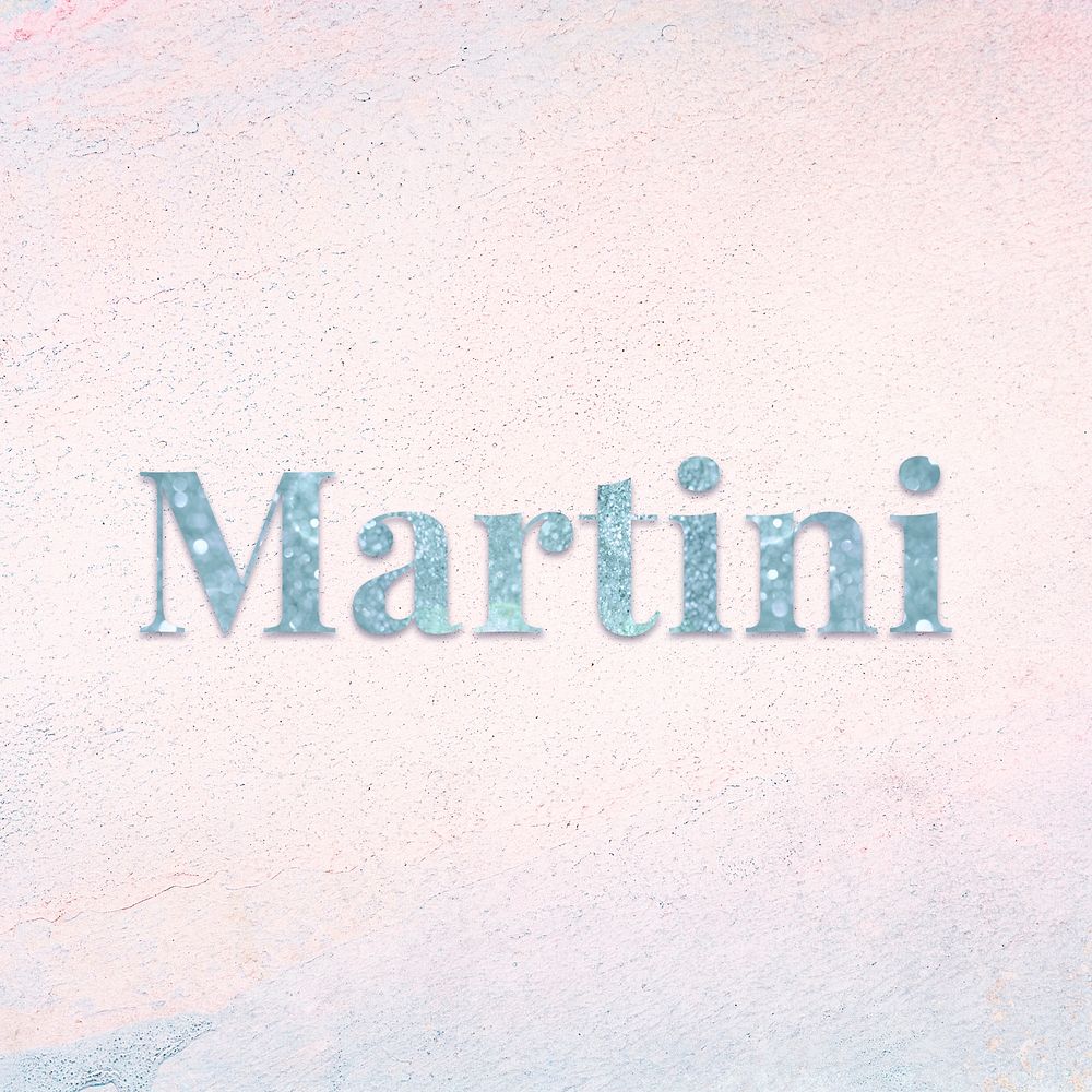 Martini blue sparkle font on a pastel background