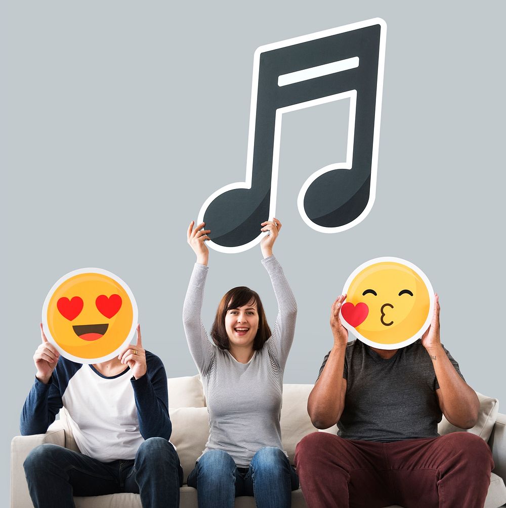 Positive emoticons and a musical note icon