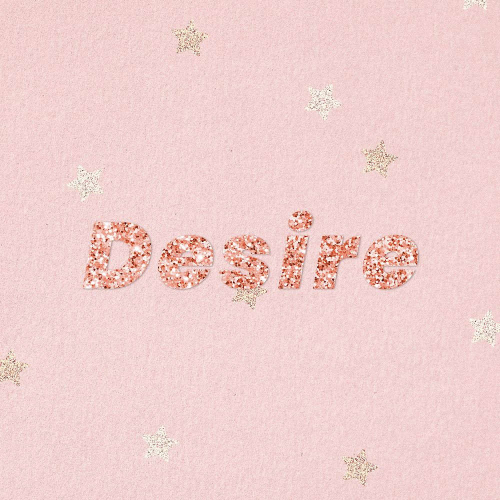 Glittery desire typography on star patterned background