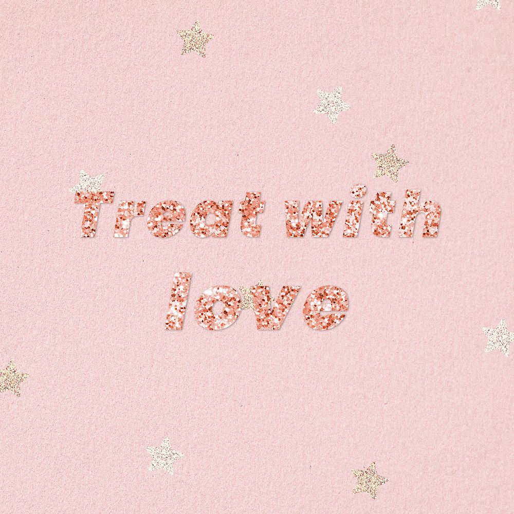 Glittery treat with love typography on star patterned background