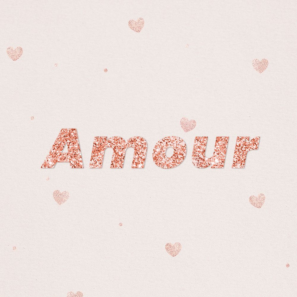 Glittery amore typography on heart patterned background
