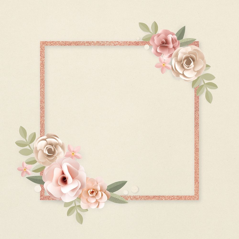 Square paper craft flower badge psd