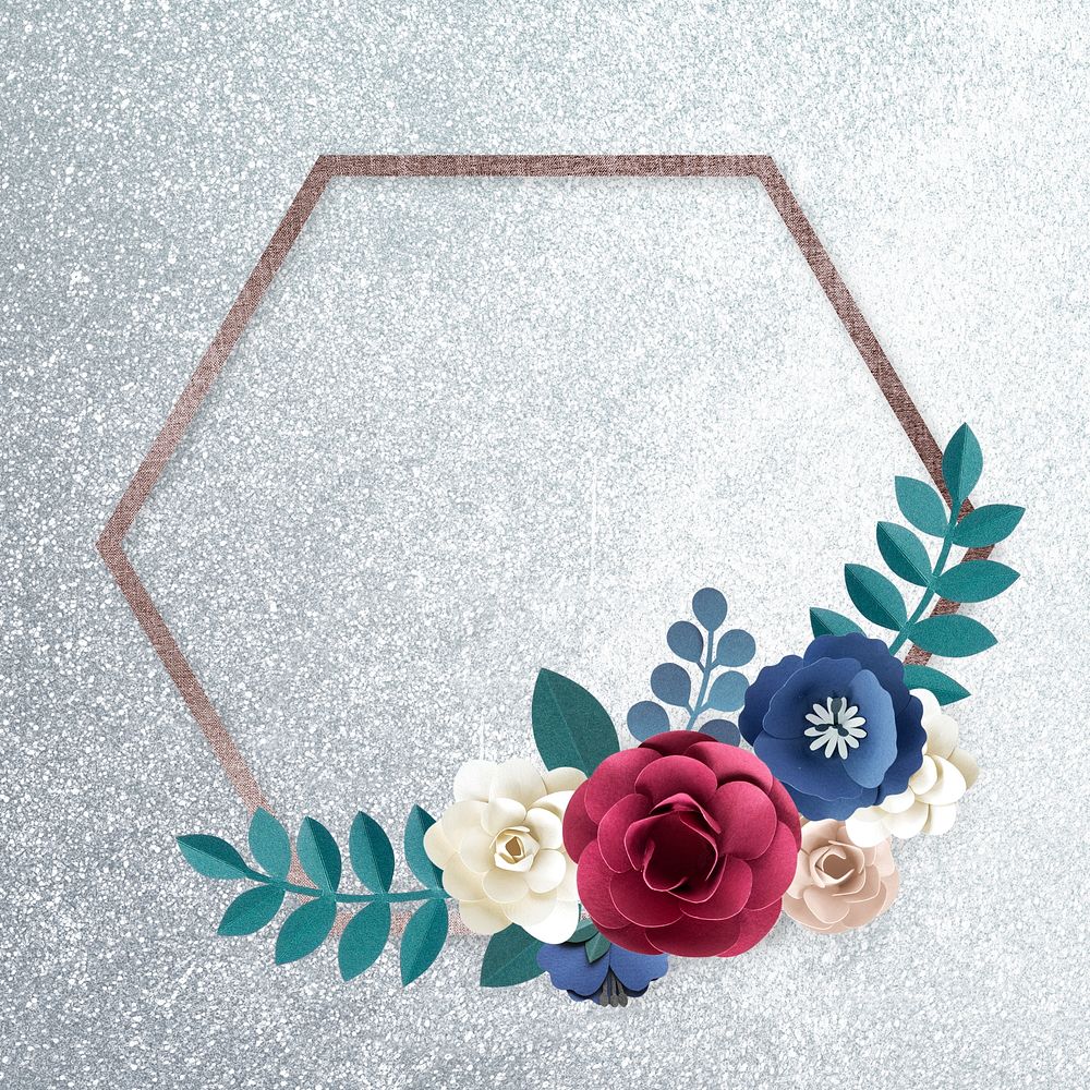 Paper craft psd flower hexagon frame design